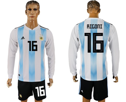Argentina #16 Rigoni Home Long Sleeves Soccer Country Jersey